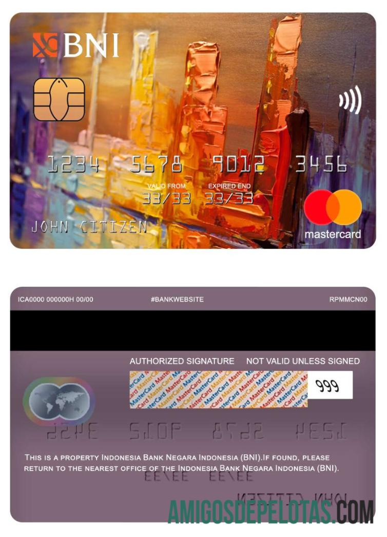 Banco da Indonésia Negara Indonésia (BNI) Mastercard amostra